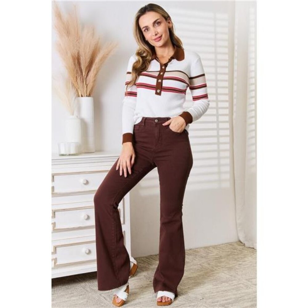 Basic Bae Striped Collared Neck Rib-Knit Top - Picture 4 of 7